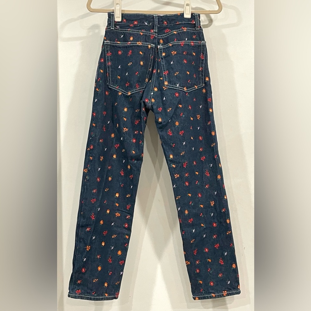 X-girl Floral Embroidered Straight Leg Jeans, cotton, drk blue/red, sz1 (24),EUC - Picture 3 of 14